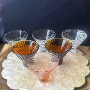 Handmade Ribbed Glass Dessert Coupes/Martini Glasses